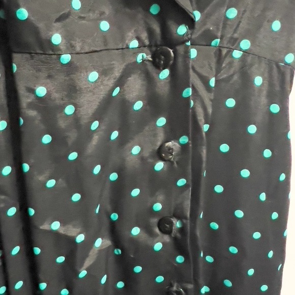 Vintage Contempo Casuals Retro Polka Dot Wrap Button Dress 9 Green Black 90s - Picture 8 of 10